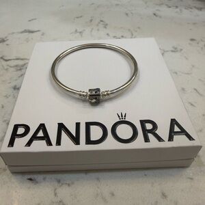 Pandora Silver Bangle Bracelet with Blue Gems Clasp